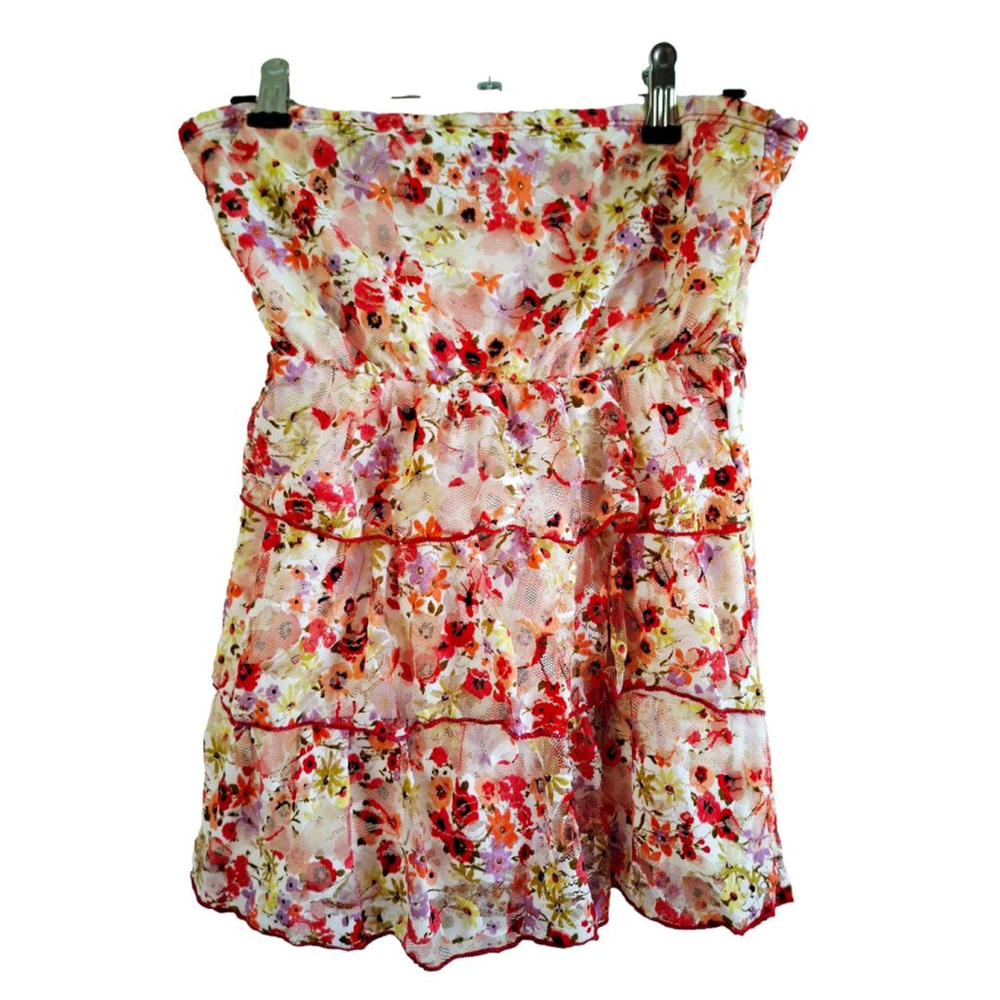 Deb Strapless Floral Ruffle S White Red summer cottage core feminine